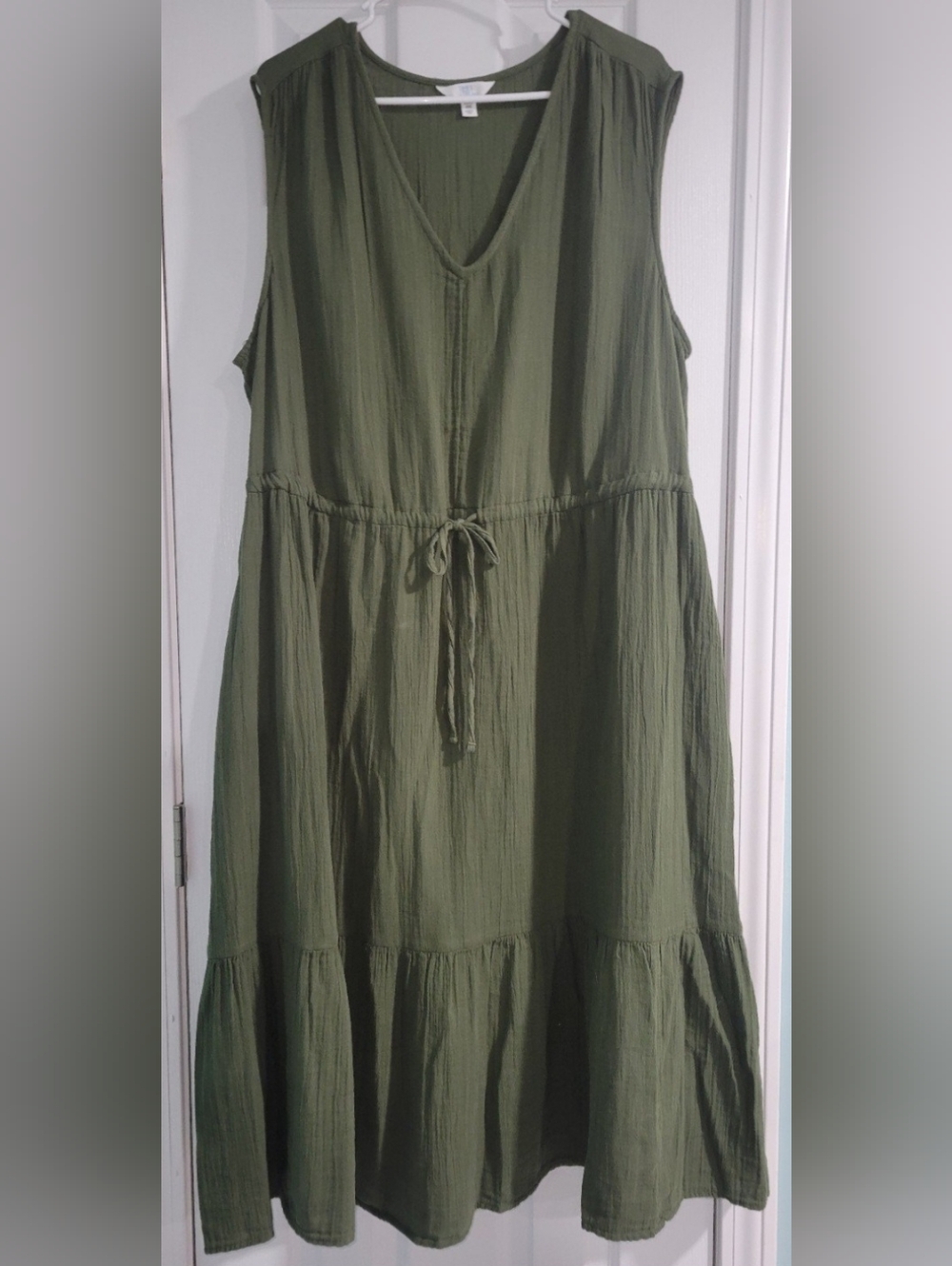 Sleeveless Olive Green Drawstring Maxi Dress